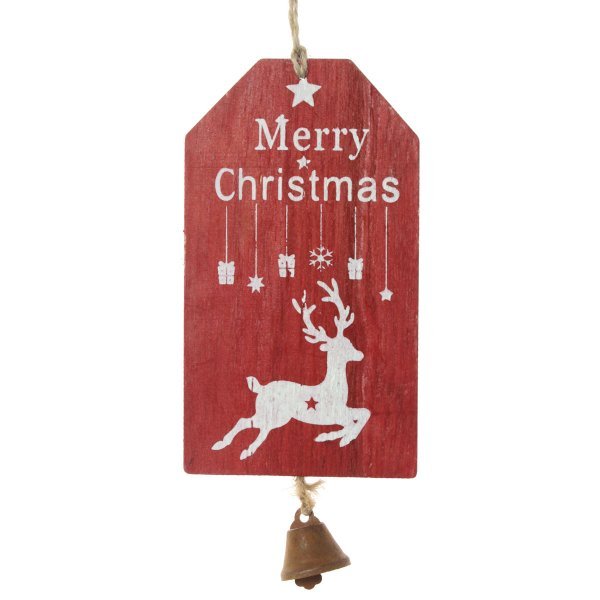 Χριστουγεννιάτικο Κρεμαστό Ξύλινο Ταμπελάκι, Κόκκινο με Τάρανδο (29cm)